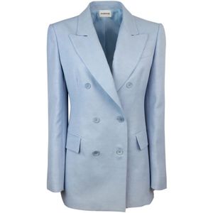 P.a.r.o.s.h., Jassen, Dames, Blauw, L, Linnen, Blauwe Linnen Blazer Dubbel-Breasted Jas