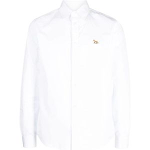 Maison Kitsuné, Witte Katoenen Poplin Klassieke Shirt met Baby Vos Patch Wit, Heren, Maat:M