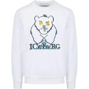 Iceberg, Sweatshirts & Hoodies, Heren, Wit, 2Xl, Katoen, Sweatshirt met cartoonbeer