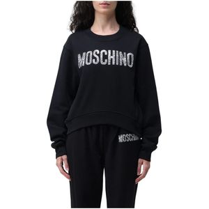 Moschino, Sweatshirts & Hoodies, Dames, Zwart, S, Stijlvolle Fleece Trui