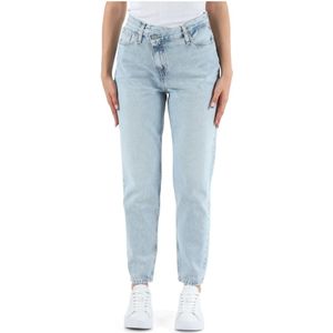 Calvin Klein Jeans, Jeans, Dames, Blauw, W31, Katoen, Mom Fit Jeans met Gedecentraliseerde Sluiting