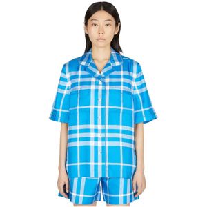 Burberry, Blouses & Shirts, Dames, Blauw, M, Luxe Zijden Twill Overhemd