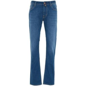 Jacob Cohën, Slim Fit Jeans met Logo Details Blauw, Heren, Maat:W33