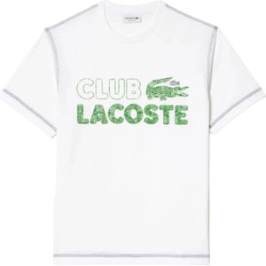 Lacoste, Tops, Heren, Wit, XL, Katoen, Vintage Print Biologisch Katoenen T-shirt