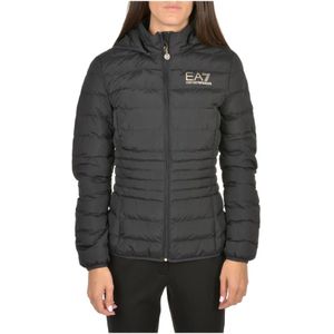 Emporio Armani Ea7, Jassen, Dames, Zwart, S, Polyester, Zwarte gewatteerde jas met capuchon en klein logo