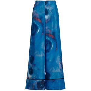 Marni, Zijden Palazzo Broek met Blauwe Gaten Print Blauw, Dames, Maat:S