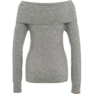 Semicouture, Truien, Dames, Grijs, S, Wol, Grijze Off-shoulder Gebreide Trui Aw 24