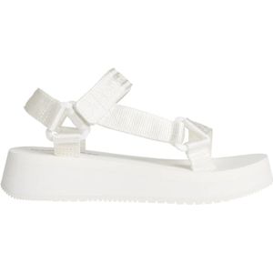 Calvin Klein, Schoenen, Dames, Wit, 40 EU, Polyester, Witte platte sandalen voor vrouwen
