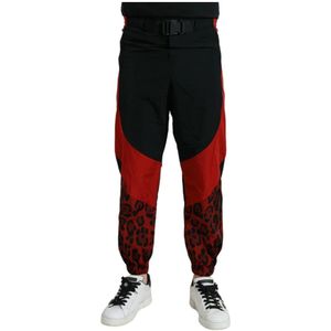 Dolce & Gabbana, Broeken, Heren, Zwart, XS, Nylon, Luipaardprint Jogger Broek