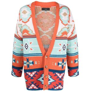 Alanui, Truien, Heren, Oranje, S, Rode Desert Road Jacquard Cardigan