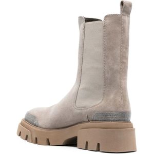 Brunello Cucinelli, Schoenen, Dames, Beige, 36 EU, Suède, Italiaanse suède elastische panelen hakken