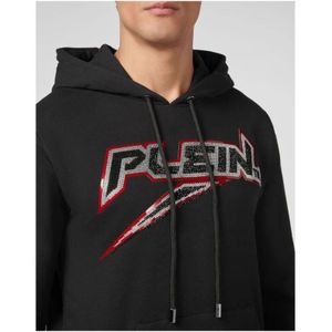 Philipp Plein, Sweatshirts & Hoodies, Heren, Zwart, M, Katoen, Spice Plein Zwarte Hoodie