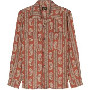Needles, Paisley Print Camp Collar Overhemd Bruin, Heren, Maat:S