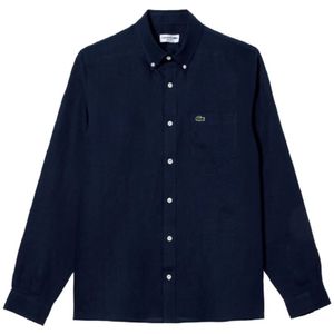 Lacoste, Overhemden, Heren, Blauw, S, Linnen, Blauw Linnen Overhemd voor Heren