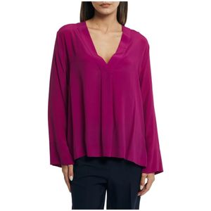 Ottod'Ame, Blouses & Shirts, Dames, Paars, S, Zijden Blouse met V-hals