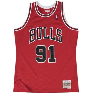 Mitchell & Ness, Tops, Heren, Rood, L, Polyester, Chicago Bulls Road 1997-98 Dennis Rodman Jersey