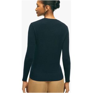 Brooks Brothers, Truien, Dames, Blauw, L, Kasjmier, Blauwe Zijde-en-Kasjmier Crew-Neck Sweater