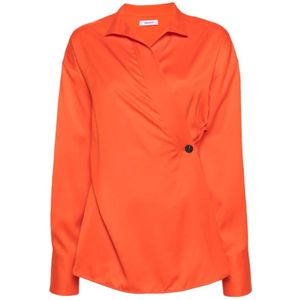 Salvatore Ferragamo, Blouses & Shirts, Dames, Oranje, S, Leer, Mandarin Wrap Top