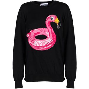 Moschino, Sweatshirts & Hoodies, Dames, Zwart, M, Katoen, Flamingo Jacquard Trui