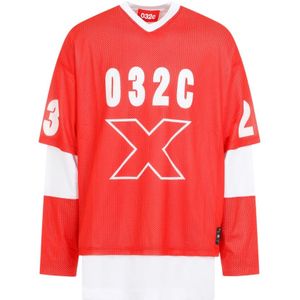 032c, Rode Gelaagde Lange Mouwen T-shirt Rood, Heren, Maat:XL