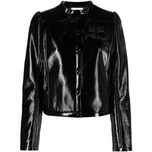 Courrèges, Jassen, Dames, Zwart, 2Xs, Katoen, Iconische Vinyl Dames Zwarte Biker Jas