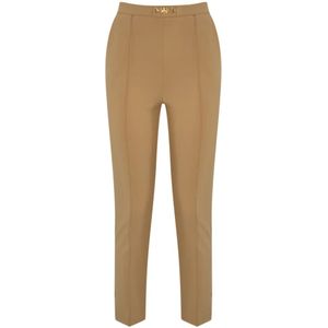 Elisabetta Franchi, Broeken, Dames, Bruin, 2Xl, Satijn, Bruine rechte broek met Franse zakken