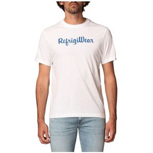 RefrigiWear, Tops, Heren, Wit, S, Katoen, Katoenen Crewneck T-shirt met Blauw Logo