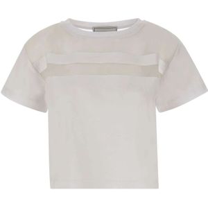 Iceberg, Witte Katoenen Jersey T-shirt met Zijden Organza Details Wit, Dames, Maat:M