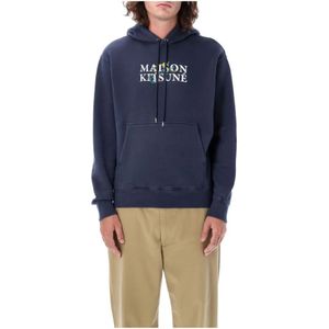 Maison Kitsuné, Sweatshirts & Hoodies, Heren, Blauw, L, Katoen, Bloemen Comfort Hoodie