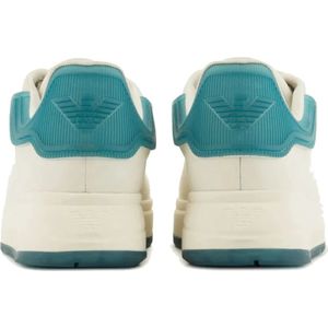 Emporio Armani, Schoenen, Heren, Wit, 44 EU, Leer, Turquoise Sneaker met Transparante Retro en Adelaarlogo