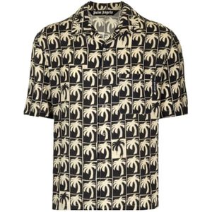 Palm Angels, Korte mouwen bowling shirt met print Zwart, Heren, Maat:L