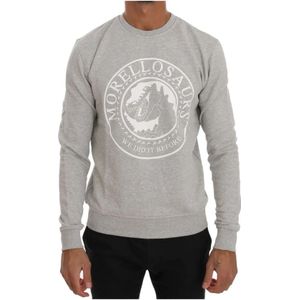 Frankie Morello, Sweatshirts & Hoodies, Heren, Grijs, S, Katoen, Grijze Katoenen Crewneck Sweater met Morellosaurs Logo