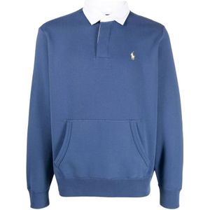 Polo Ralph Lauren, Tops, Heren, Blauw, S, Katoen, Blauwe Fleece Rugby Polo Shirt