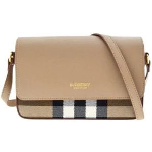 Burberry, Tassen, Dames, Beige, ONE Size, Katoen, House Check Compact Leren Tas