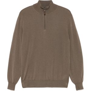 Canali, Truien, Heren, Bruin, 2Xl, Wol, Merino Wol Half-Zip Gebreid