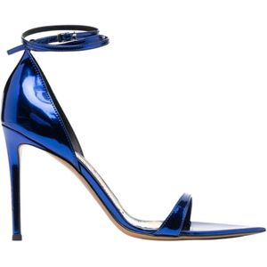 Alexandre Vauthier, Schoenen, Dames, Blauw, 39 EU, Polyester, Blauwe spiegel effect puntige neus sandalen