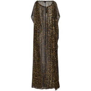 Tom Ford, Kleedjes, Dames, Bruin, ONE Size, Luipaardprint Zijden Bruine Jurk