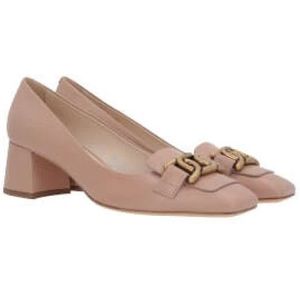 Tod's, Schoenen, Dames, Roze, 40 EU, Leer, Beige Leren Hakken Décolleté met Antieke Gouden Ketting