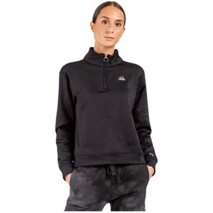 Champion, Dames Sweatshirt Half-Zip Logo Print Zwart, Dames, Maat:XS