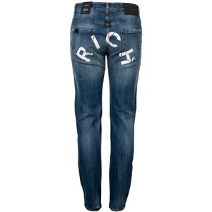 John Richmond, Jeans, Heren, Blauw, W33, Denim, Versleten denim jeans