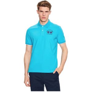 La Martina, Tops, Heren, Blauw, 3Xl, Katoen, Geborduurd Logo Katoenen Polo