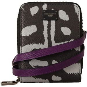 Dolce & Gabbana, Accessoires, Dames, Zwart, ONE Size, Zwarte Tiger Leren Mini Bifold Sling Portemonnee