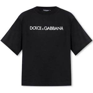 Dolce & Gabbana, Tops, Dames, Zwart, M, Katoen, T-shirt met logo