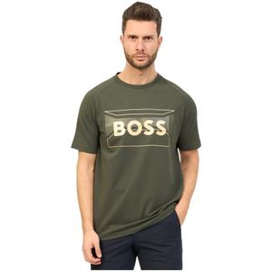 Hugo Boss, Tops, Heren, Groen, XL, Katoen, Casual Groene T-shirt met Logo