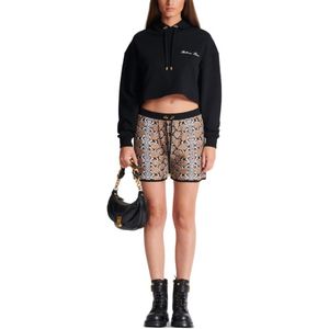 Balmain, Korte broeken, Dames, Bruin, XS, Polyester, Slangenprint gebreide shorts