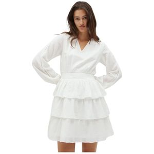 mbyM, Off White Ruffle Midi Jurk Faina Wit, Dames, Maat:L