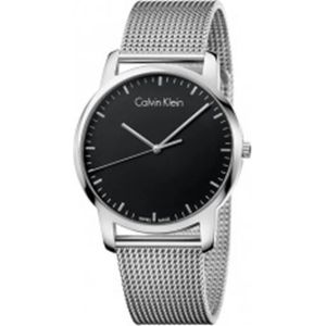 Calvin Klein, Accessoires, Dames, Grijs, ONE Size, Moderne quartz horloge met zwarte wijzerplaat en zilveren stalen band