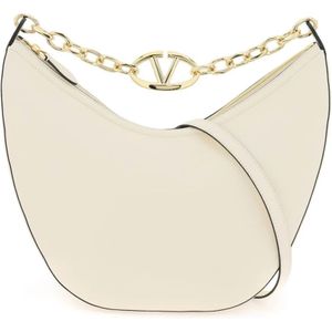 Valentino Garavani, Tassen, Dames, Wit, ONE Size, Leer, VLogo Moon Hobo Tas