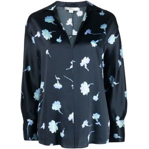 Vince, Elegant Blauw Sea Carnation Kraagblouse Blauw, Dames, Maat:S