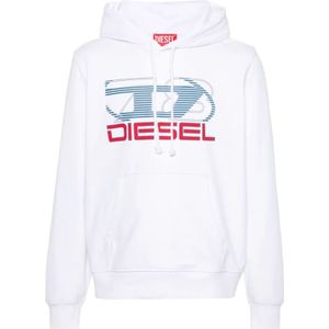 Diesel, Sweatshirts & Hoodies, Heren, Wit, S, Katoen, Witte Sweatshirt met Voorkant Print